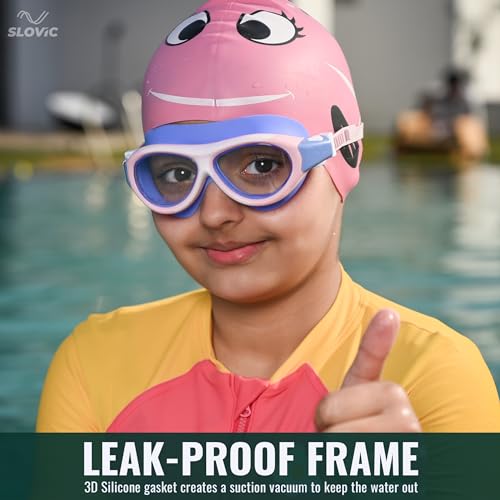 SLOVIC Swimming Goggles for Kids 10-14 Years [Pink] | Swimming Pool Accessories for Kid | Anti-Fog & UV Protected Goggles for Boys & Girls | Swimming Glasses for Kids with Adjustable Straps - Image 2