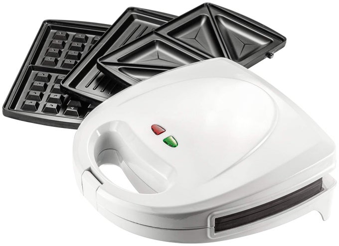 TOASTED SANDWICH MAKER WAFFLE MAKER AND PANINI GRILL PRESS WITH 3 NONSTICK DISHWASHER SAFE GRILL PLATES