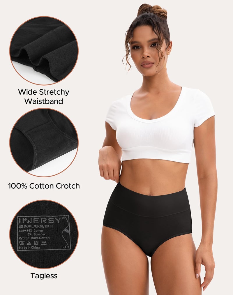 INNERSY Women's High Waisted Underwear Cotton Panties Regular & Plus Size 5-Pack(L,Darks 1) - Image 4