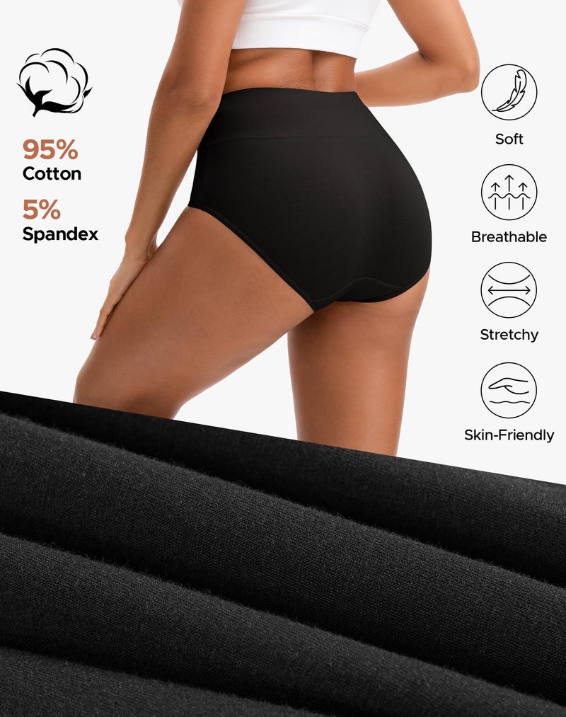 INNERSY Women's High Waisted Underwear Cotton Panties Regular & Plus Size 5-Pack(L,Darks 1) - Image 5