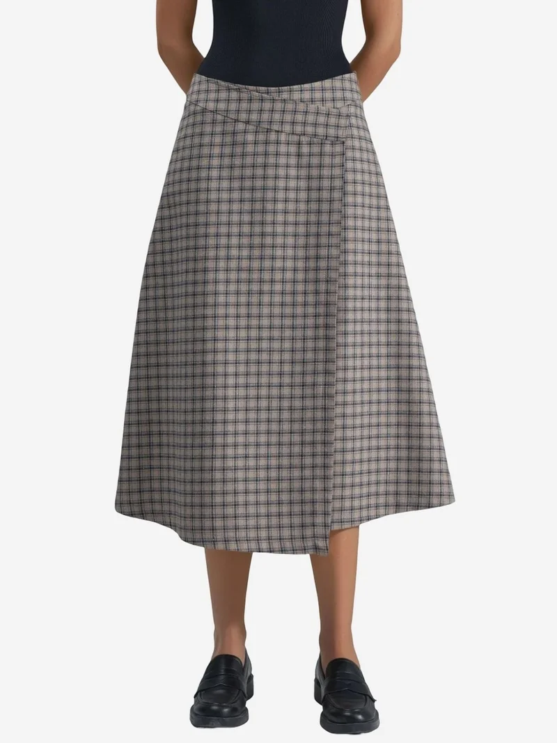 HICCUP High Waist Plaid Midi Skirt