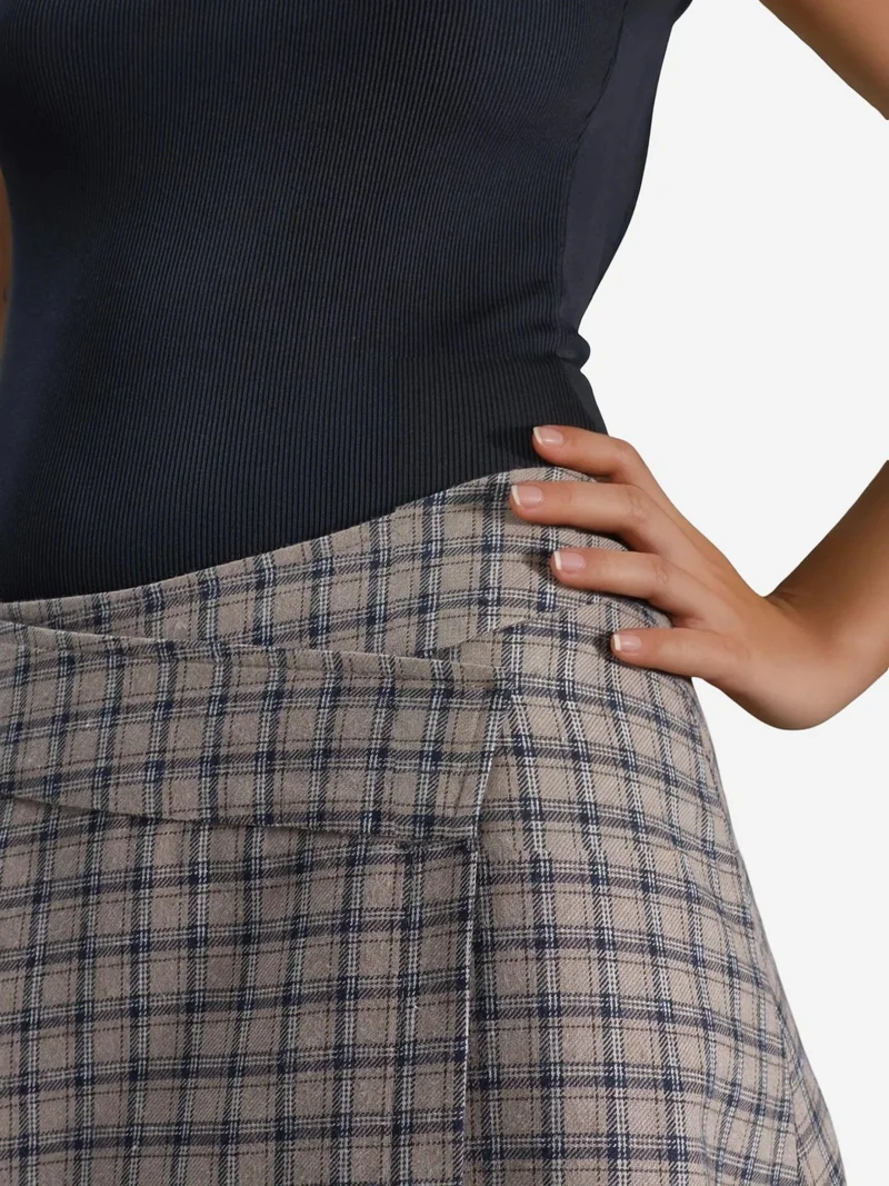 Hiccup Natural High Waist Plaid Midi Skirt for Women | Best Price UAE