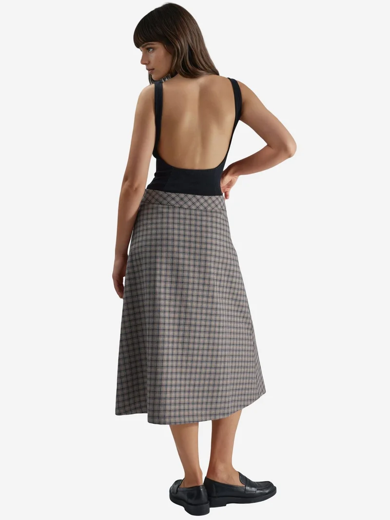 Hiccup Natural High Waist Plaid Midi Skirt for Women | Best Price UAE