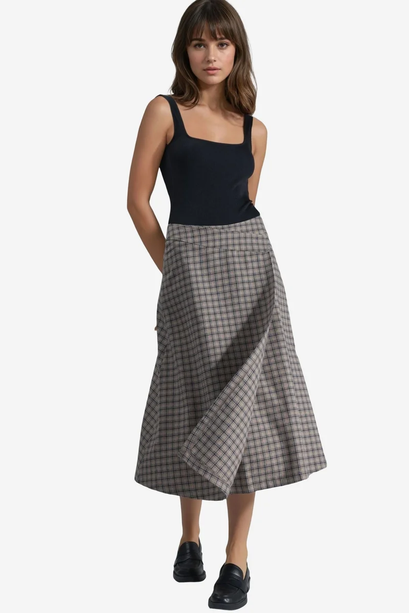 Hiccup High Waist Plaid Midi Skirt
