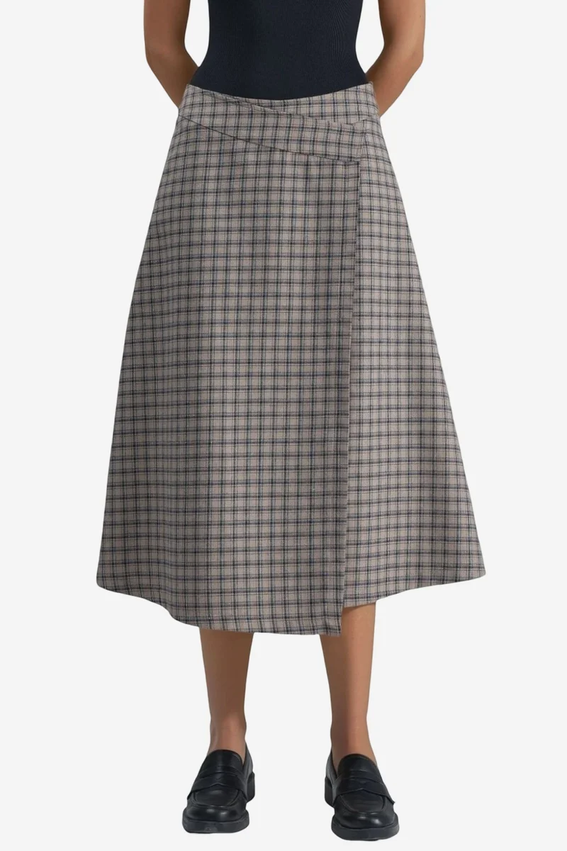 Hiccup High Waist Plaid Midi Skirt
