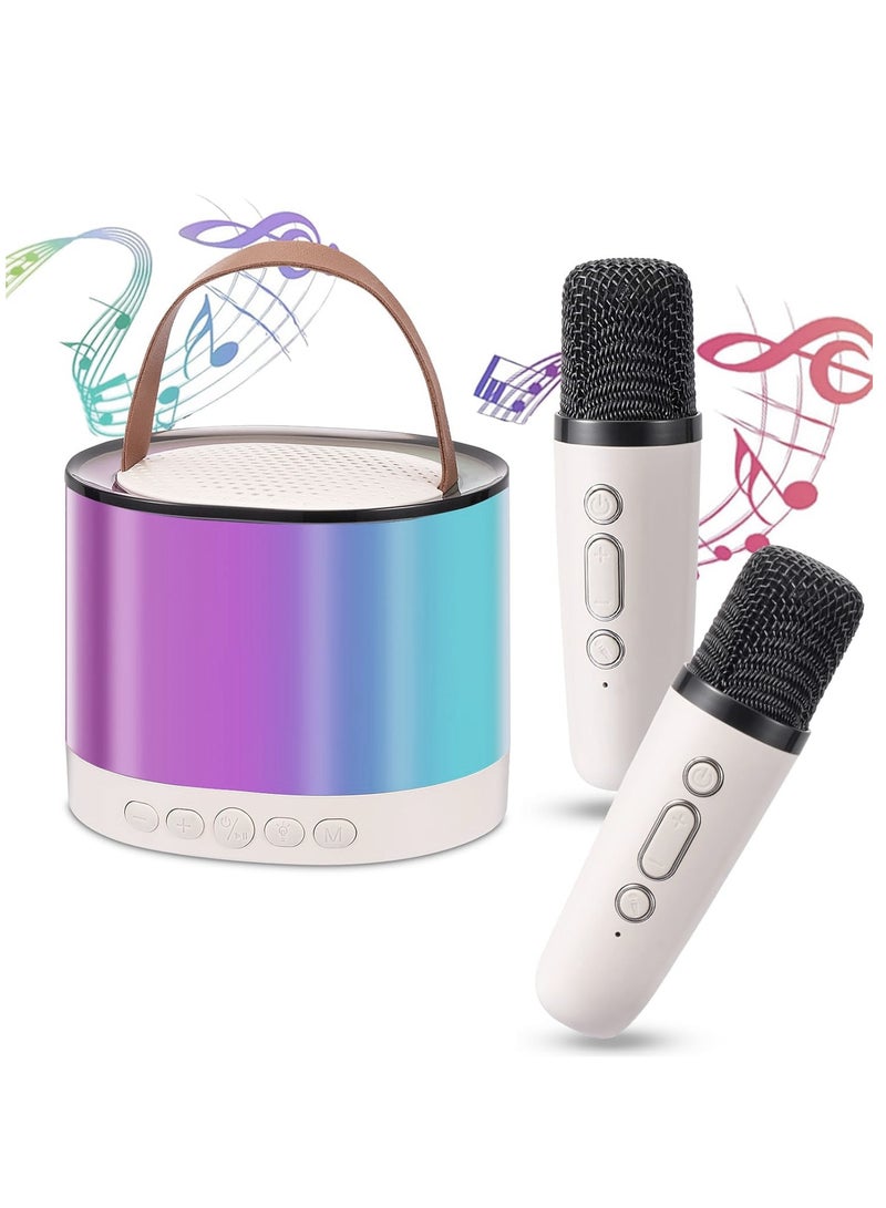DIGI CORE Mini Karaoke Machine For Kids, Kids Karaoke Machine With 2 Microphone, Portable Karaoke Microphone For Kids Toys Birthday Gift Support TF/AUX Karaoke Speaker With Multi Colors LED Lights Milky White 