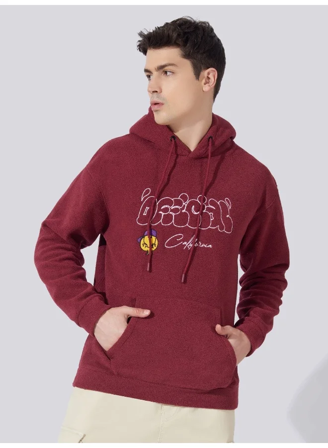 Maniac Maniac Mens Hooded Neck Full Sleeve California Printed Burgundy Loopnet Slim fit Sweatshirt