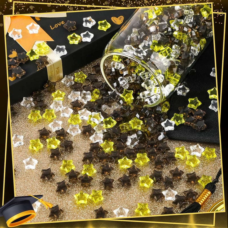 BOARDFEB 240 Pcs Happy New Years Acrylic Star Translucent Crystals Gems New Year 2026 3D Star Shaped Gems for Vase Filler Ice Rocks, Party Wedding Arts Crafts Decoration (Black/Gold/Translucent) - Image 5