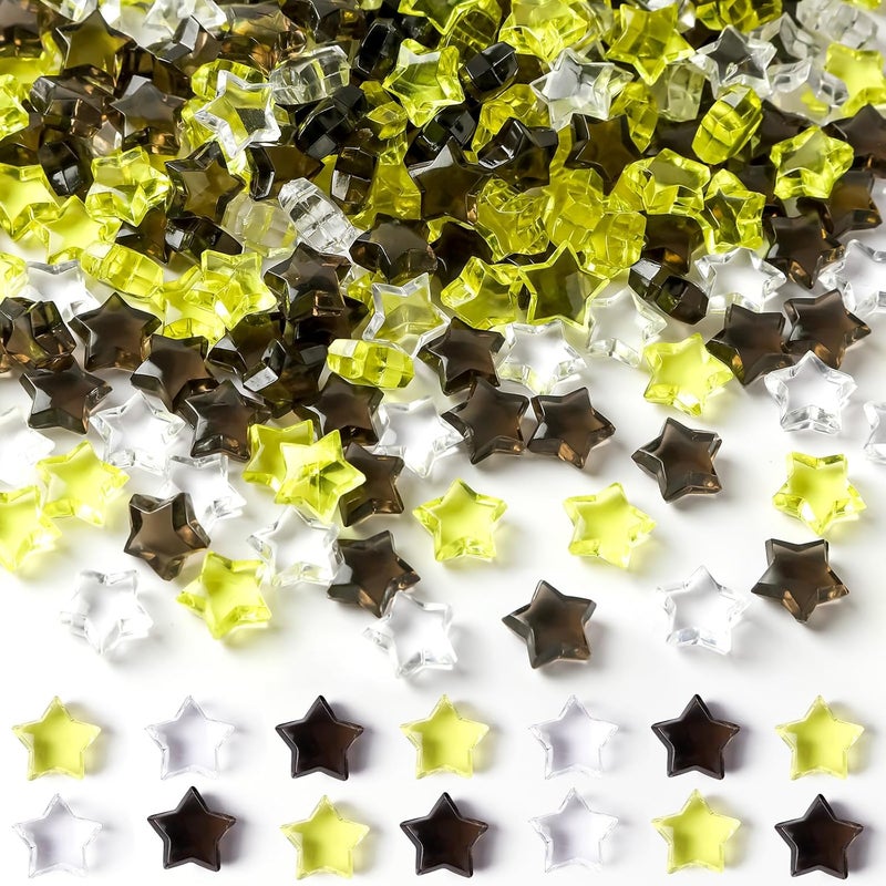 BOARDFEB 240 Pcs Happy New Years Acrylic Star Translucent Crystals Gems New Year 2026 3D Star Shaped Gems for Vase Filler Ice Rocks, Party Wedding Arts Crafts Decoration (Black/Gold/Translucent) - Image 1