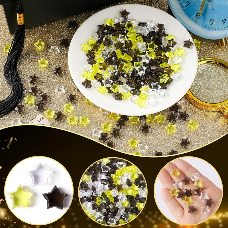 BOARDFEB 240 Pcs Happy New Years Acrylic Star Translucent Crystals Gems New Year 2026 3D Star Shaped Gems for Vase Filler Ice Rocks, Party Wedding Arts Crafts Decoration (Black/Gold/Translucent) - Image 2