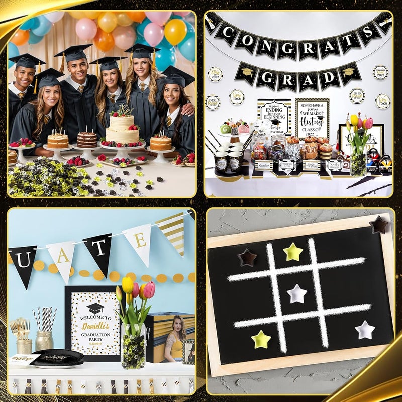 BOARDFEB 240 Pcs Happy New Years Acrylic Star Translucent Crystals Gems New Year 2026 3D Star Shaped Gems for Vase Filler Ice Rocks, Party Wedding Arts Crafts Decoration (Black/Gold/Translucent) - Image 4
