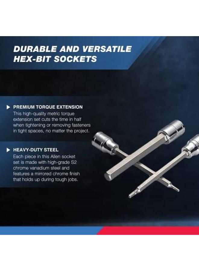 نيكو 10076A 3 8 بوصة محرك اضافية طويلة ألين عرافة بت مجموعة مقابس متري 3 مللي متر 10 مللي متر S2 و Cr V الصلب 7 قطعة مجموعة - Image 2