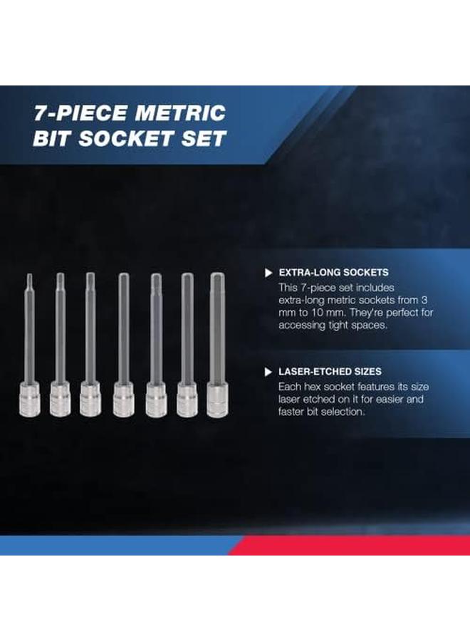 نيكو 10076A 3 8 بوصة محرك اضافية طويلة ألين عرافة بت مجموعة مقابس متري 3 مللي متر 10 مللي متر S2 و Cr V الصلب 7 قطعة مجموعة - Image 3