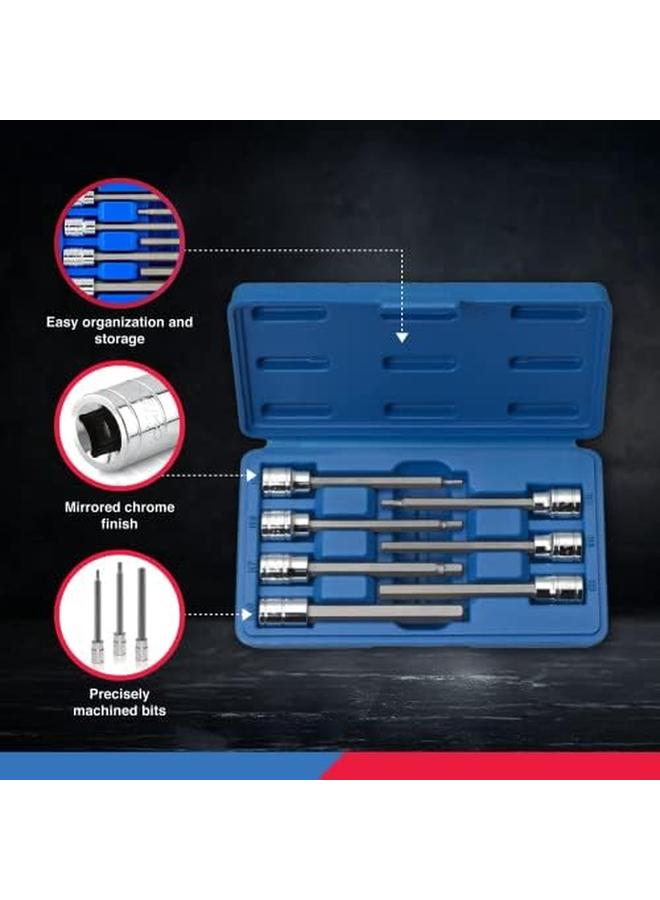 نيكو 10076A 3 8 بوصة محرك اضافية طويلة ألين عرافة بت مجموعة مقابس متري 3 مللي متر 10 مللي متر S2 و Cr V الصلب 7 قطعة مجموعة - Image 4