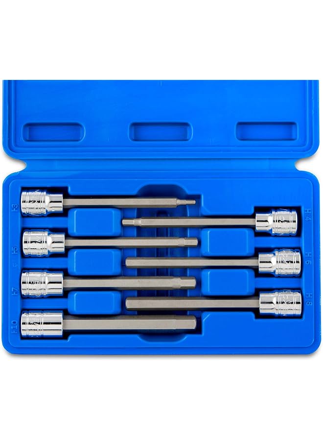 نيكو 10076A 3 8 بوصة محرك اضافية طويلة ألين عرافة بت مجموعة مقابس متري 3 مللي متر 10 مللي متر S2 و Cr V الصلب 7 قطعة مجموعة - Image 1