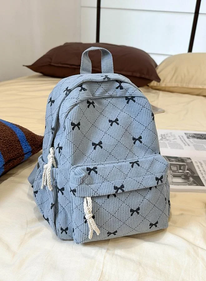 Take Two Stylish Blue Corduroy Mini Backpack with Bows