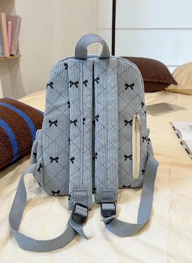 Take Two Stylish Blue Corduroy Mini Backpack with Bows