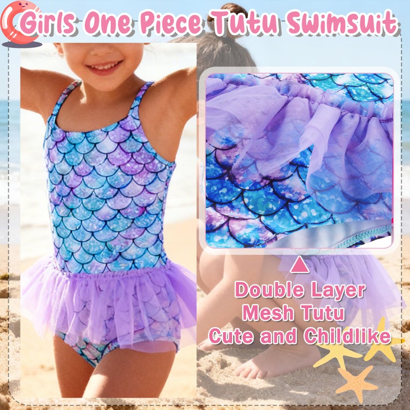 swimsobo Toddler Girls Swimsuits 3-4T 1 Piece Mermaid Bathing Suit Blue Cute Swimwear - Image 4
