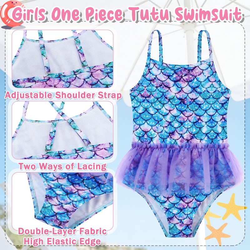 swimsobo Toddler Girls Swimsuits 3-4T 1 Piece Mermaid Bathing Suit Blue Cute Swimwear - Image 5