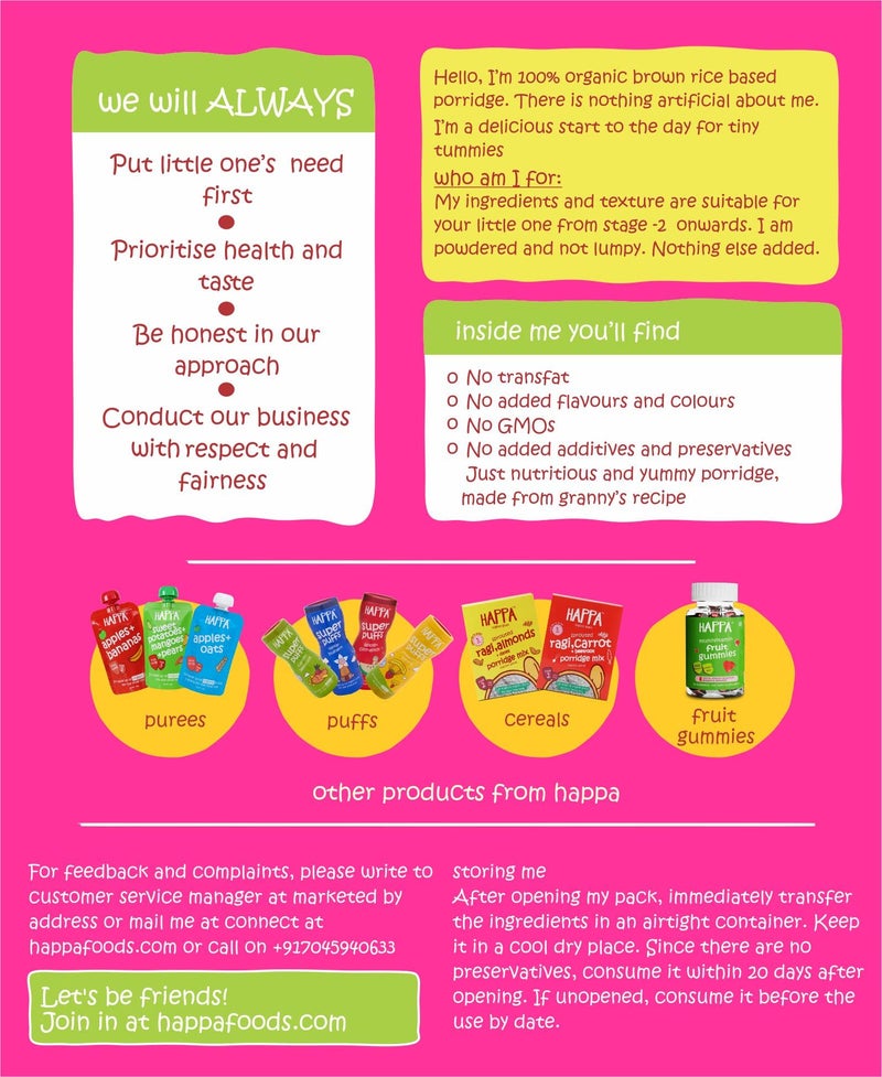 Happa Organic Baby Food Brown Rice, Apple and Banana Cereal Mix | Instant ready by adding warm water | No Milk | No Added Sugar - 200g - Image 2
