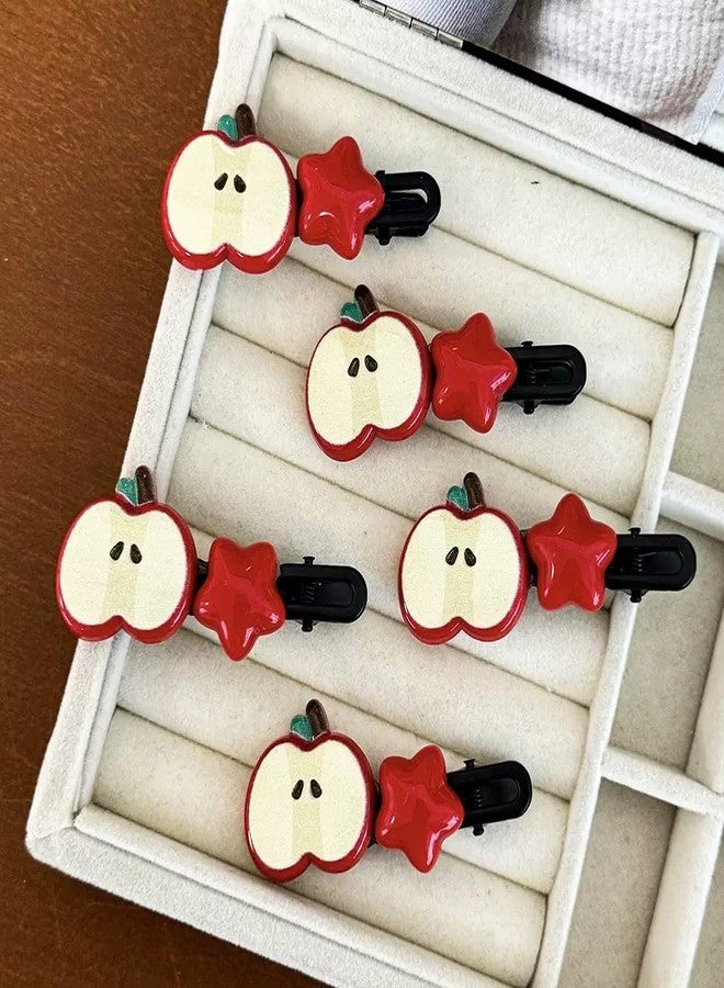 Dhdfisd Apple Hair Clips Cute Star Hair Barrettes for Women Kawaii Cartoon Hair Accessories 2PCS (Apple01) - Image 4