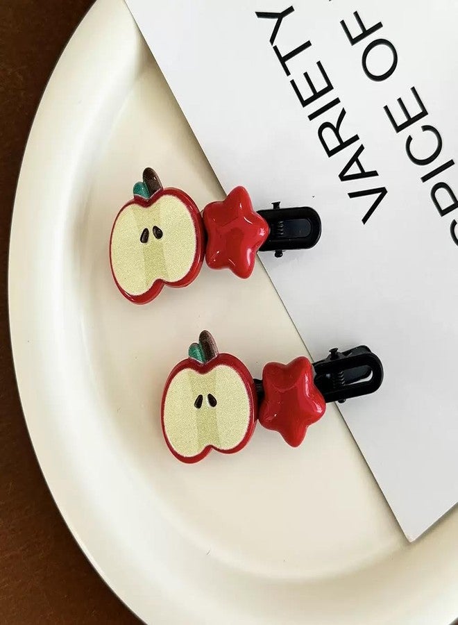 Dhdfisd Apple Hair Clips Cute Star Hair Barrettes for Women Kawaii Cartoon Hair Accessories 2PCS (Apple01) - Image 2