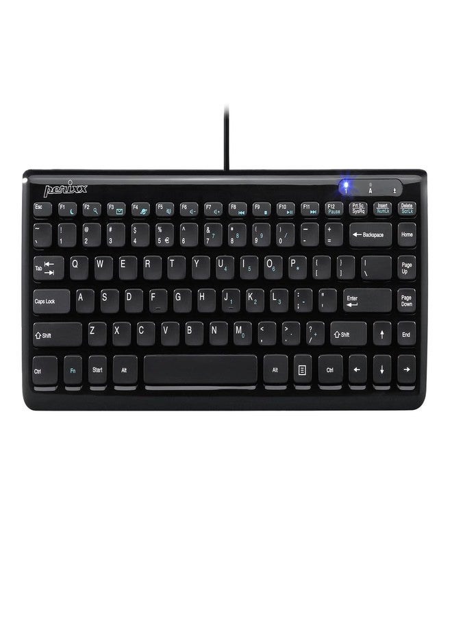 Perixx PERIBOARD-407B US, Wired USB Mini Keyboard with 11 Hot Keys - Glossy Black - US English Layout - Image 1