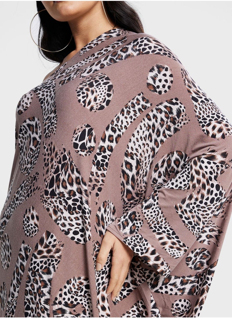 The Arab Crab - One Shoulder Printed Cape Sleeve Dress - Image 1