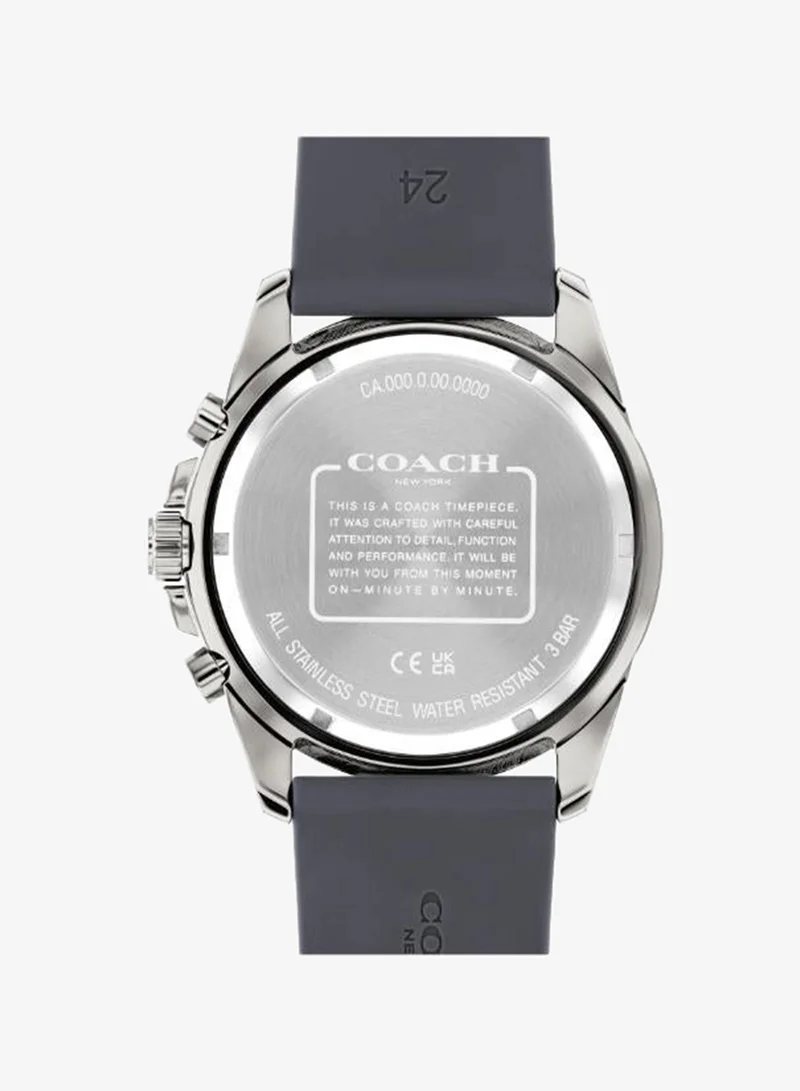 Coach Men's Quartz Chronograph Watch, Grey Dial, Grey Silicone Strap