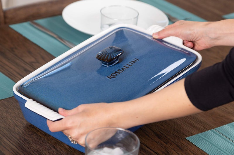 ROSSALLINI Stoneware Casserole Dish Bakeware Set with Lid, Covered Rectangular Dinnerware, Extra Large 4.23 Quart, 13 by 9 Inch, Blu Indaco [Reactive Blue] - Image 3