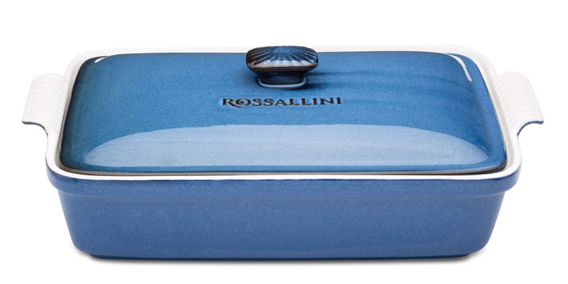 ROSSALLINI Stoneware Casserole Dish Bakeware Set with Lid, Covered Rectangular Dinnerware, Extra Large 4.23 Quart, 13 by 9 Inch, Blu Indaco [Reactive Blue] - Image 1