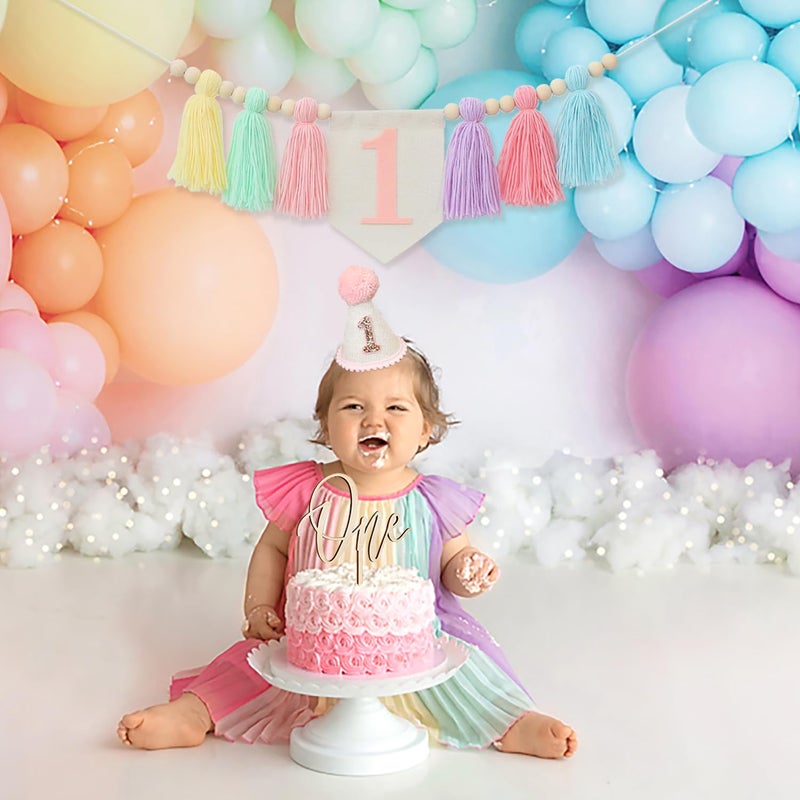 Ereniko Handmade Boho Macaron High Chair Banner & Hat - Pink Decorations For Girl'S 1St Birthday - Crown & Cake Topper - Image 5