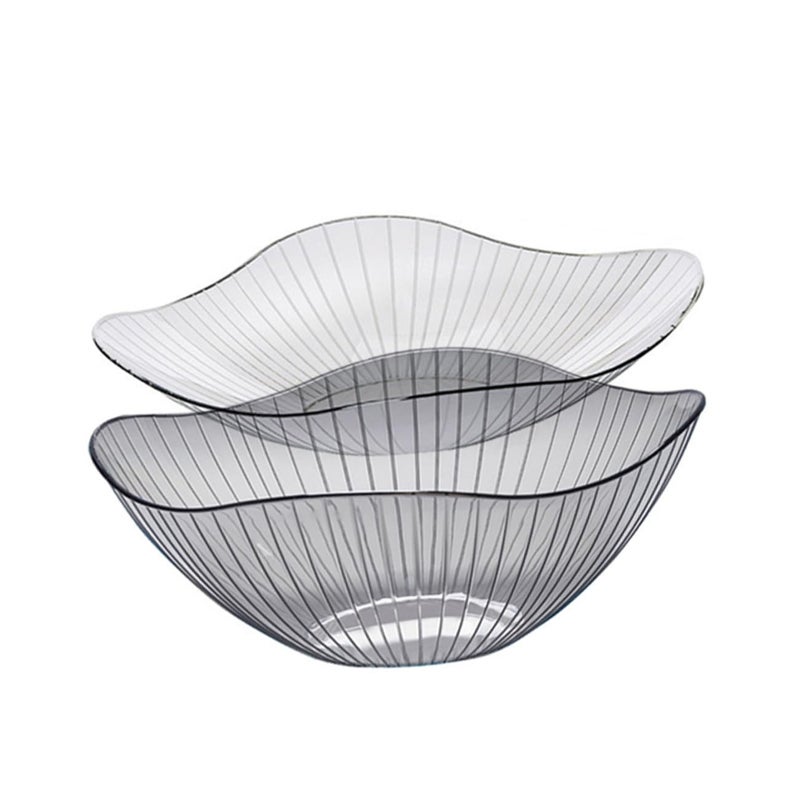 2 Pcs Gray Snack Plates Set Tall Short Fruit Bowls Lightweight Serving Trays - Image 2