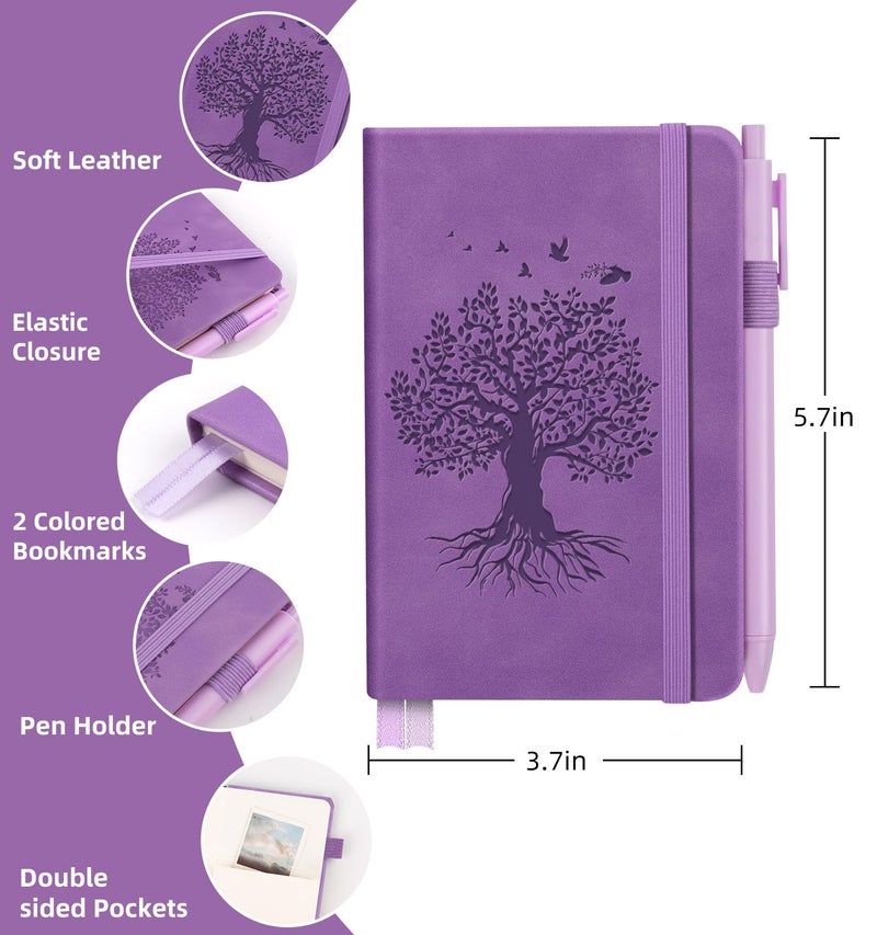 ALKALO 3 Pack Pocket Journaling Notebooks, A6 Small Notebook Total 360 Pages Journaling Notebooks For Note Taking Journals For Writing Mini Note Pads With Pen Holder 100 GSM Thick Paper(3 Purple) - Image 2