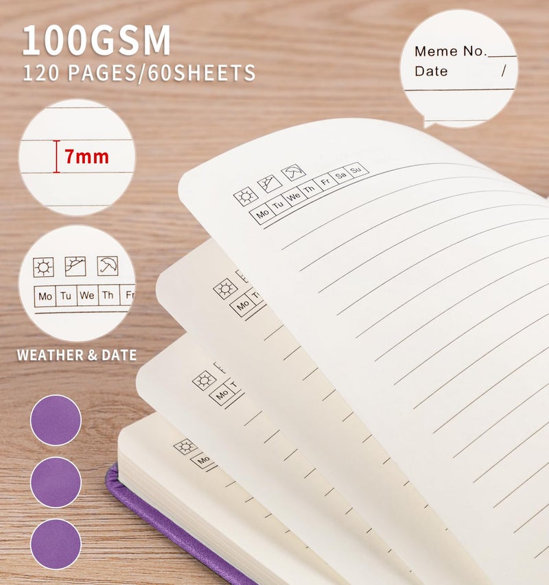 ALKALO 3 Pack Pocket Journaling Notebooks, A6 Small Notebook Total 360 Pages Journaling Notebooks For Note Taking Journals For Writing Mini Note Pads With Pen Holder 100 GSM Thick Paper(3 Purple) - Image 3