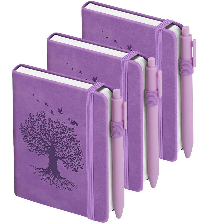 ALKALO 3 Pack Pocket Journaling Notebooks, A6 Small Notebook Total 360 Pages Journaling Notebooks For Note Taking Journals For Writing Mini Note Pads With Pen Holder 100 GSM Thick Paper(3 Purple) - Image 1