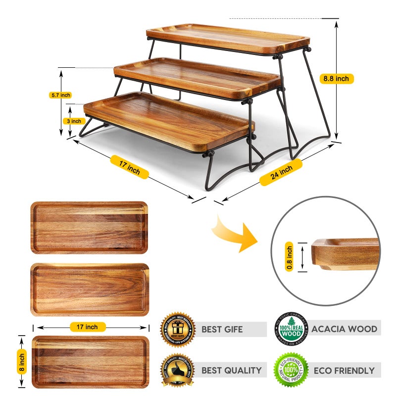 Manspdier 3 Tier Cupcake Stand and Towers Large Serving Tray for Party Acacia Wooden Dessert Table Display Set Decorative Tray Tiered Tray Decor Small Chees Charcuterie Boards Rustic Wood Serving Platters Trays - Image 5