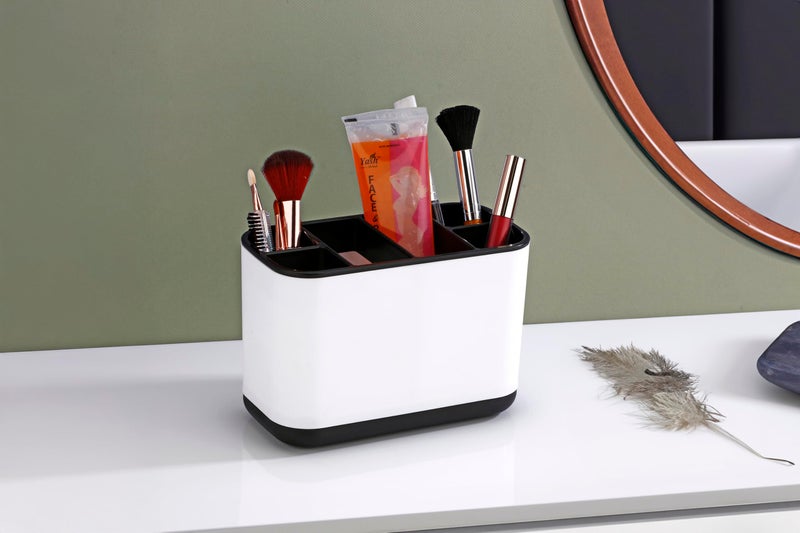 Leawall 6-Compartment Cutlery Holder,Toothbrush & Desk Organizer with Detachable Compartments – Multi-Functional Makeup Brush Holder for Home, Office, Kitchen Wash Basin Countertop Organizer (Black) - Image 3