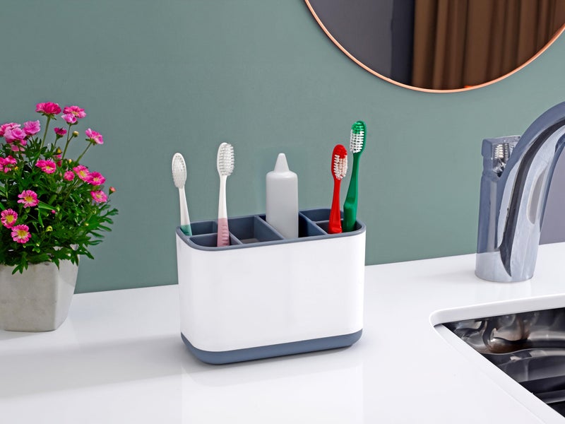 Leawall 6-Compartment Cutlery Holder,Toothbrush & Desk Organizer with Detachable Compartments – Multi-Functional Makeup Brush Holder for Home, Office, Kitchen Wash Basin Countertop Organizer (Black) - Image 2