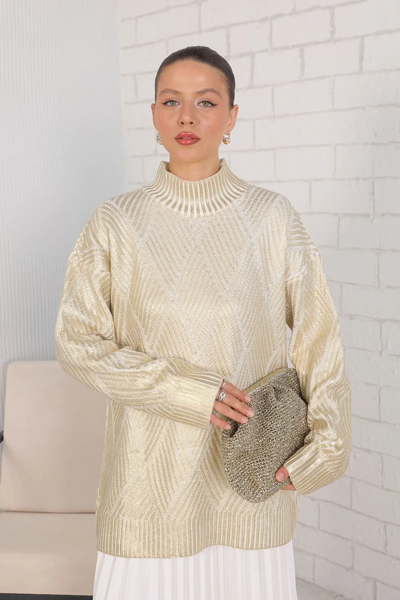 Melike Tatar Gold Leaf Knitted Sweater 32-7004