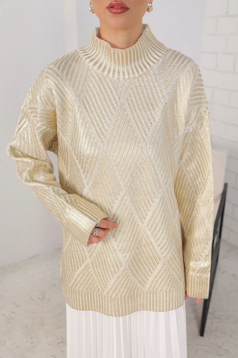 Melike Tatar Gold Leaf Knitted Sweater 32-7004
