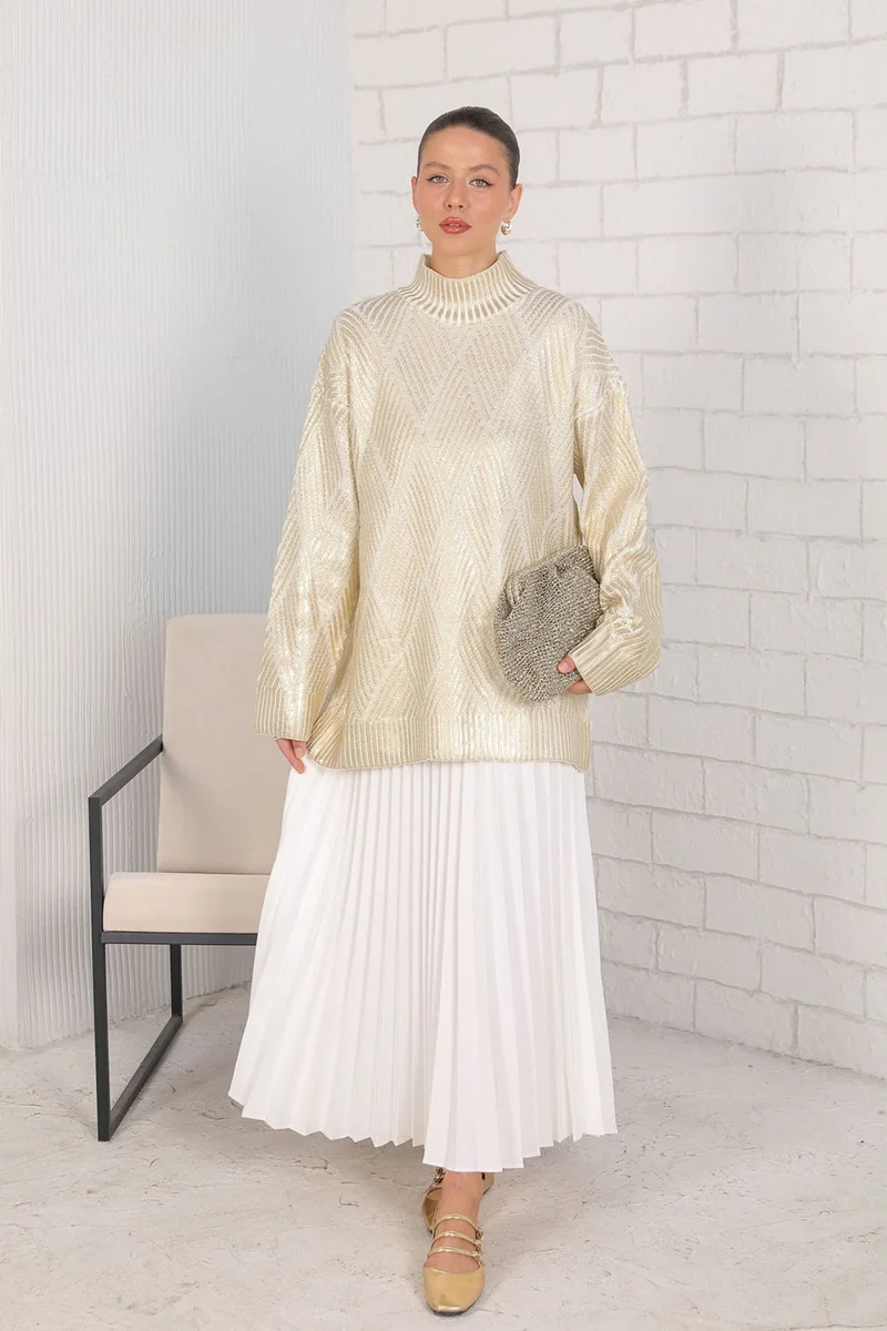 Melike Tatar Gold Leaf Knitted Sweater 32-7004