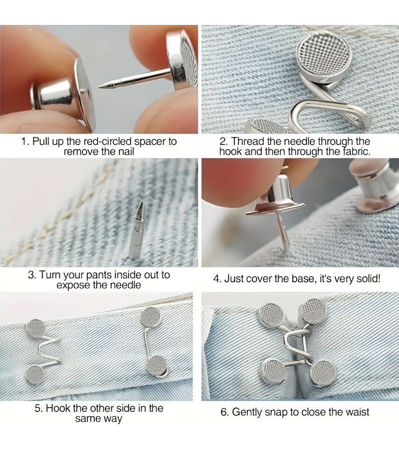 10pc No Sew Waist Ties Metal Pins for Cinching Pants Waistband - Image 5