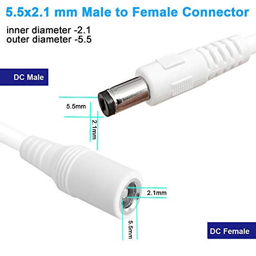SIOCEN 2-Pack 13ft DC Power Extension Cable,5.5mm x 2.1mm Extension Cord,12v Extension Cord for Security Camera CCTV IP,Router,LED Strip,5V 9V 24V 12 Volt Male to Female Plug Supply Adapter Power Cord - Image 2