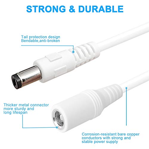 SIOCEN 2-Pack 13ft DC Power Extension Cable,5.5mm x 2.1mm Extension Cord,12v Extension Cord for Security Camera CCTV IP,Router,LED Strip,5V 9V 24V 12 Volt Male to Female Plug Supply Adapter Power Cord - Image 4