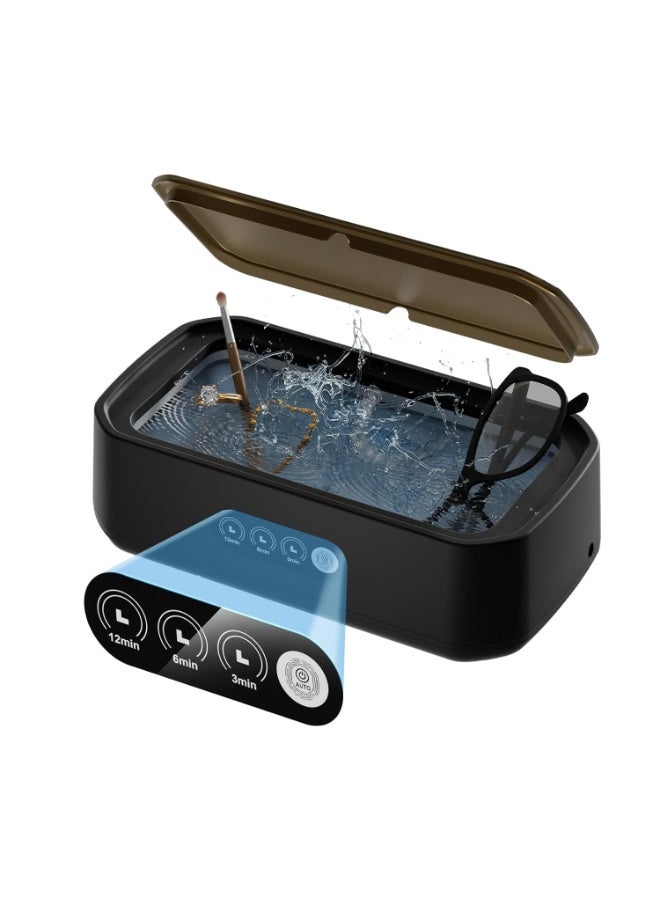 كيلا منظف مجوهرات بالموجات فوق الصوتية، آلة تنظيف 50 كيلو هرتز مع 3 أوضاع مؤقت، خزان من الفولاذ المقاوم للصدأ 304 سعة 22 أونصة، آلة صوتية لجميع المجوهرات والنظارات والخواتم وحافظات العملات المعدنية وأحزمة الساعات والأطقم السنية، أسود - Image 1