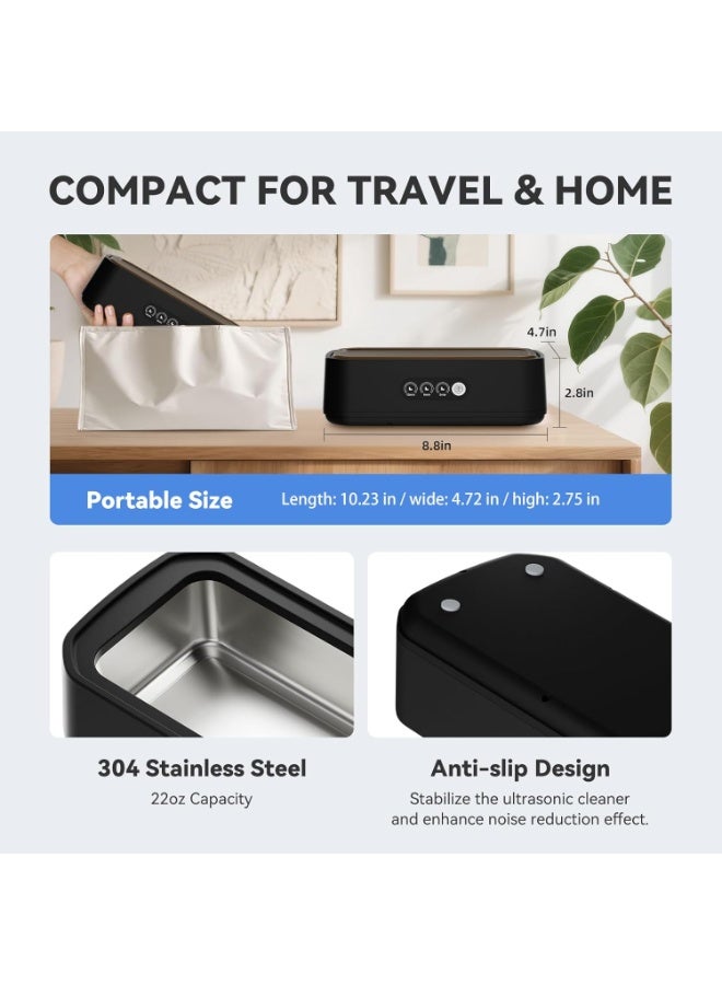 كيلا منظف مجوهرات بالموجات فوق الصوتية، آلة تنظيف 50 كيلو هرتز مع 3 أوضاع مؤقت، خزان من الفولاذ المقاوم للصدأ 304 سعة 22 أونصة، آلة صوتية لجميع المجوهرات والنظارات والخواتم وحافظات العملات المعدنية وأحزمة الساعات والأطقم السنية، أسود - Image 4