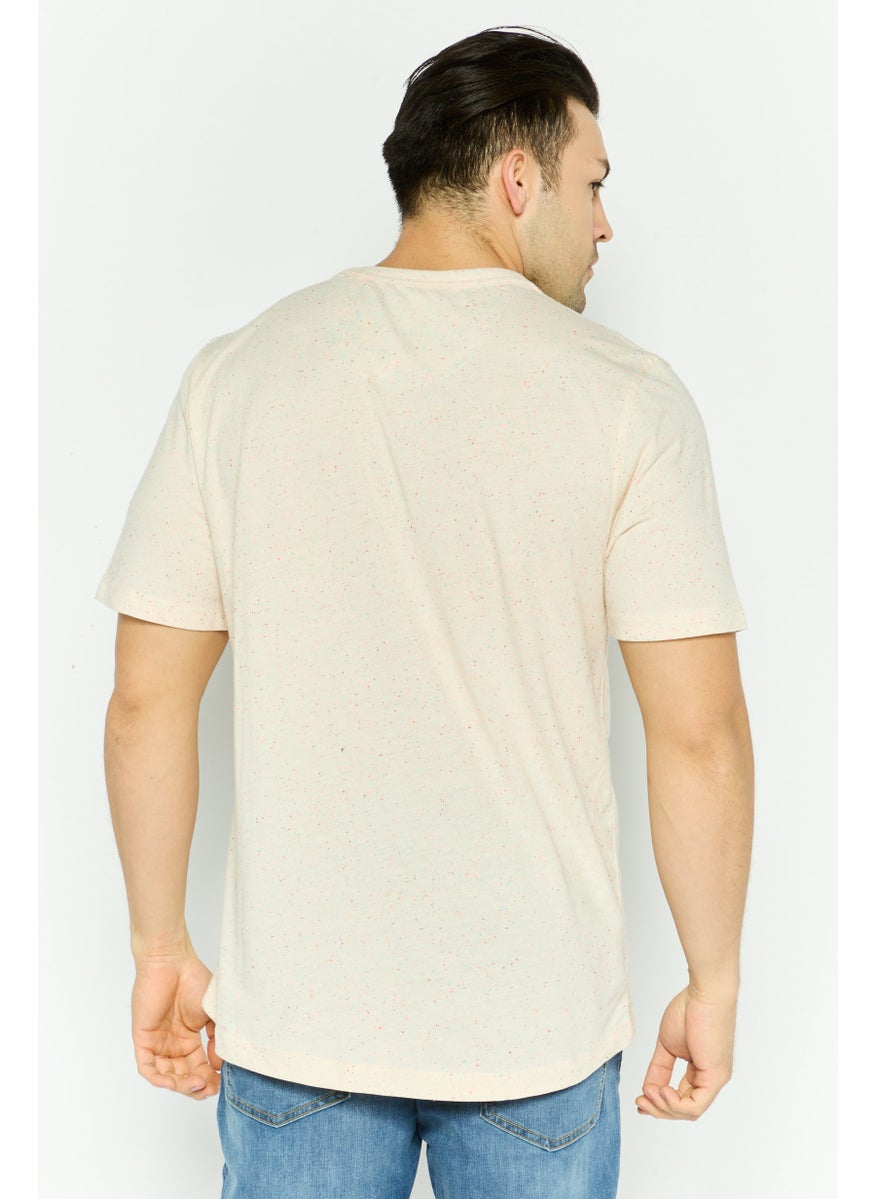 Project Essentials - Men Crew Neck Short Sleeve Textured T Shirt, Beige - Image 1
