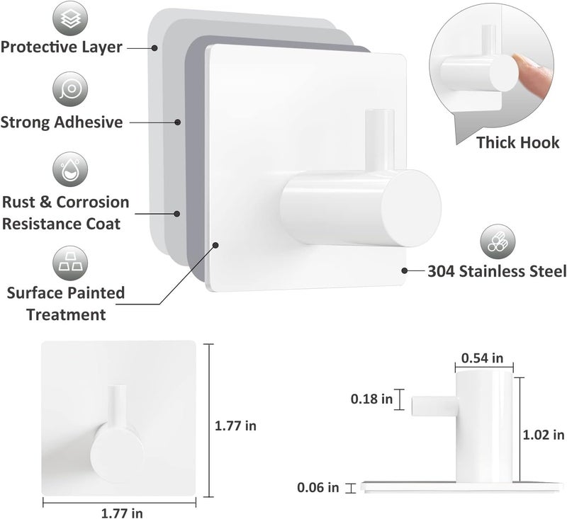 VIS'V Adhesive Towel Hooks, Waterproof Shower Wall Stick on Hooks, 2 Extra Adhesive Strips, White, 4 Pcs - Image 4