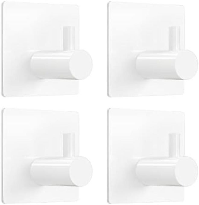 VIS'V Adhesive Towel Hooks, Waterproof Shower Wall Stick on Hooks, 2 Extra Adhesive Strips, White, 4 Pcs - Image 1
